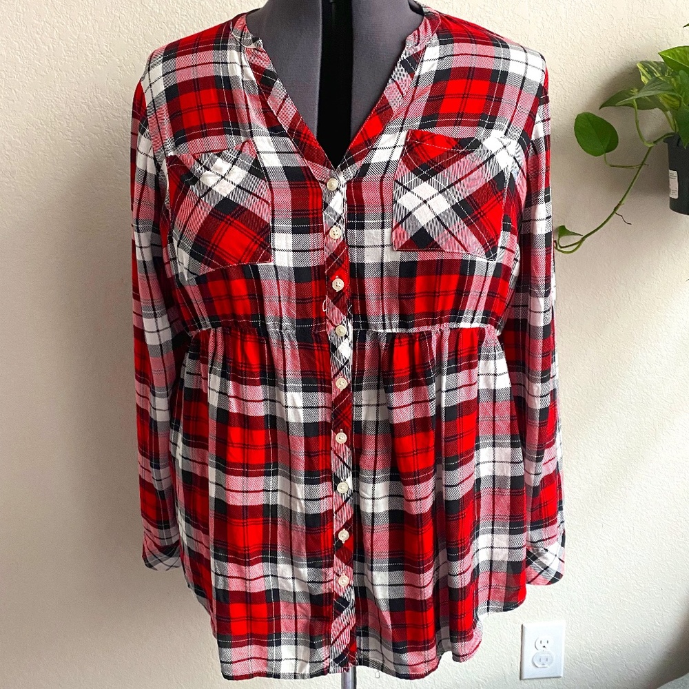 Torrid Plaid Long Sleeve Button Up Dolman Top Size 1